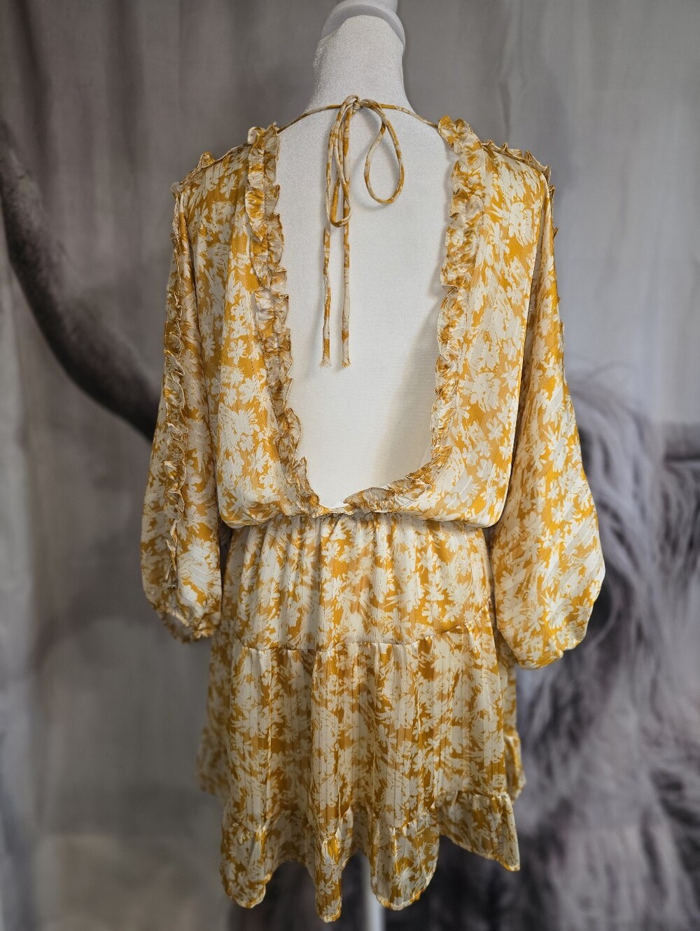 VICI Yellow Floral Open Back Mini Dress | Size Medium | Flowy Boho Style - Picture 5 of 5
